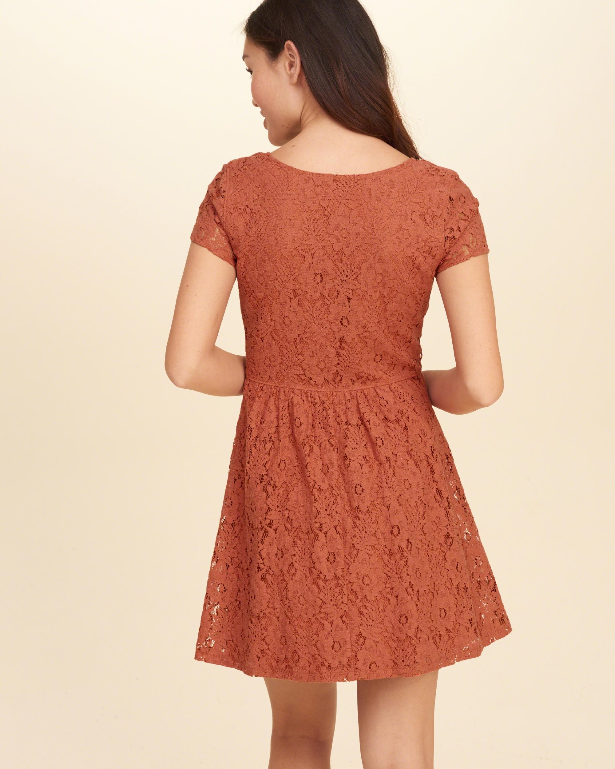 Hollister V-neck Lace Skater Dress in Blue | Lyst